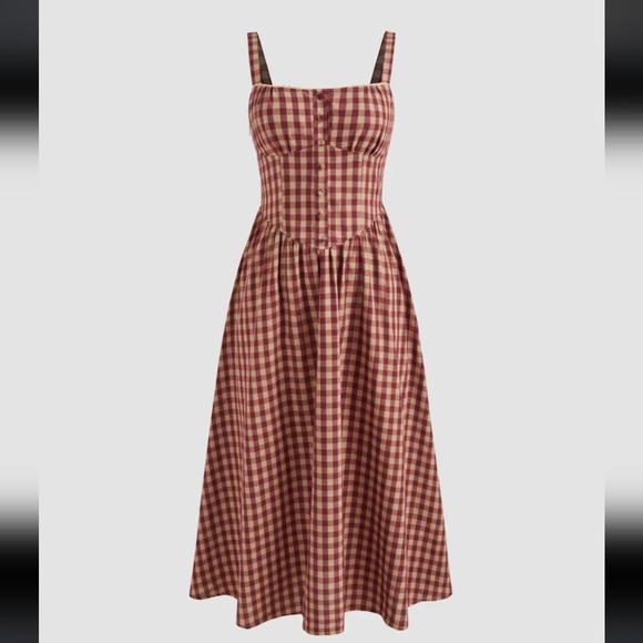 Cider Dresses & Skirts - Cider Wine & Cream Cotton Blend Square Neck Gingham Maxi Dress NWT Size Small